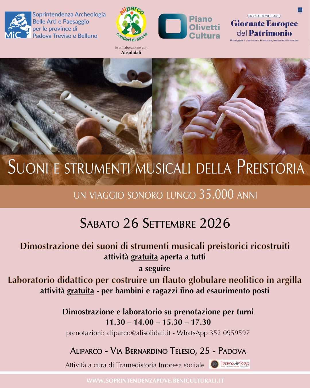 Aliparco – Sentieri di Storia, a Padova, ospita un viaggio sonoro nella Preistoria per le Giornate europee del patrimonio